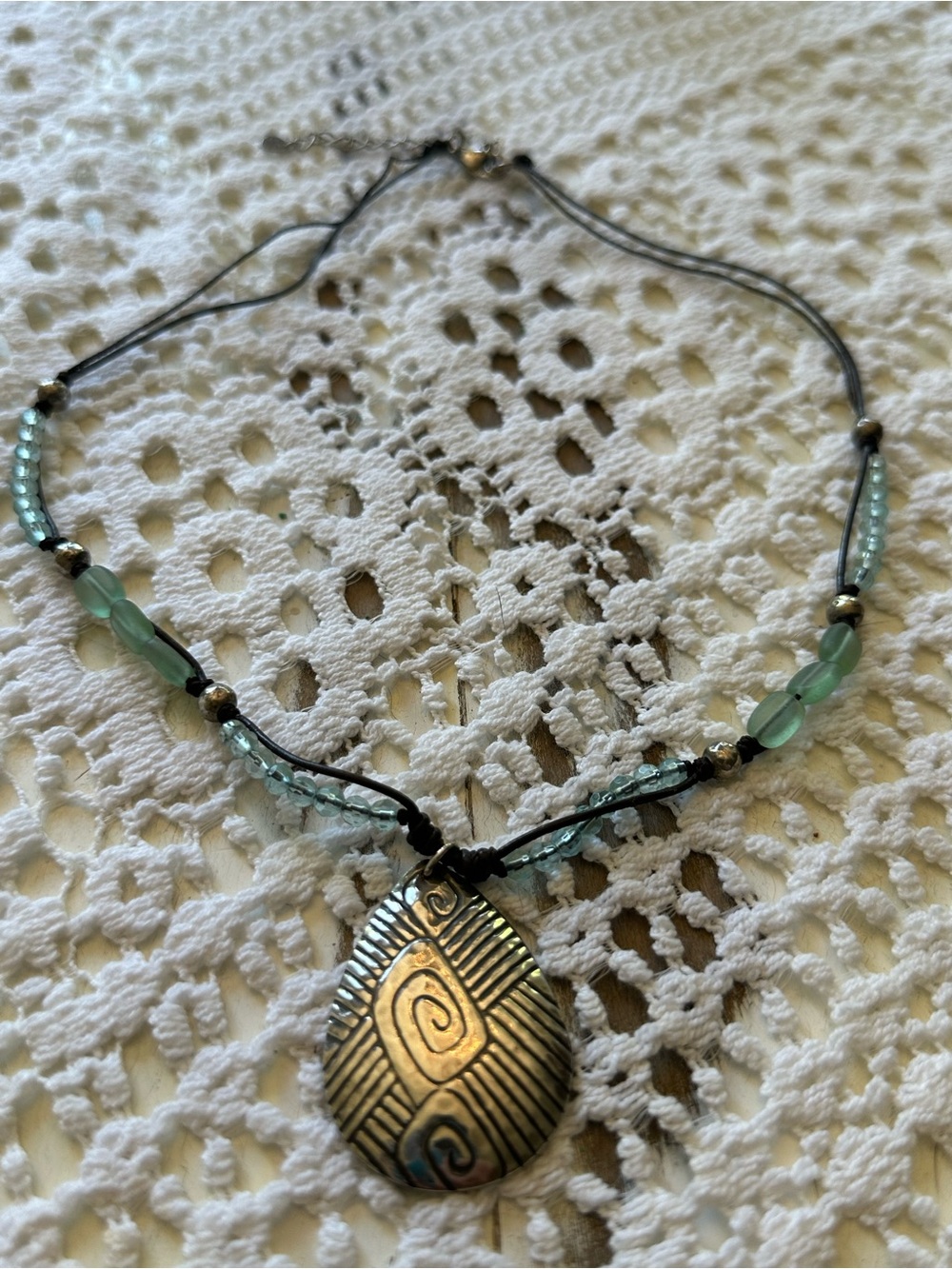 Silpada N2101 Silver Teardrop Pendant Necklace with Seafoam and Sterling Beads